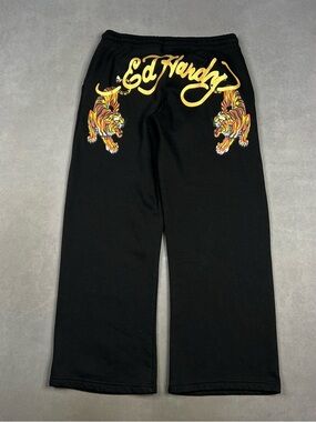2000s Y2k Ed Hardy Black Logo Waistband Sweatpants